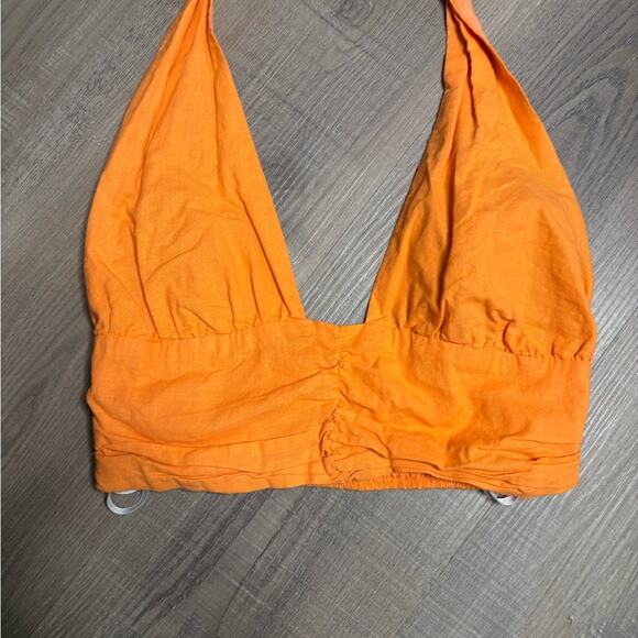 Charlie Holiday Cotton Orange Halter Top With Elastic Size 8 - Picture 2 of 5